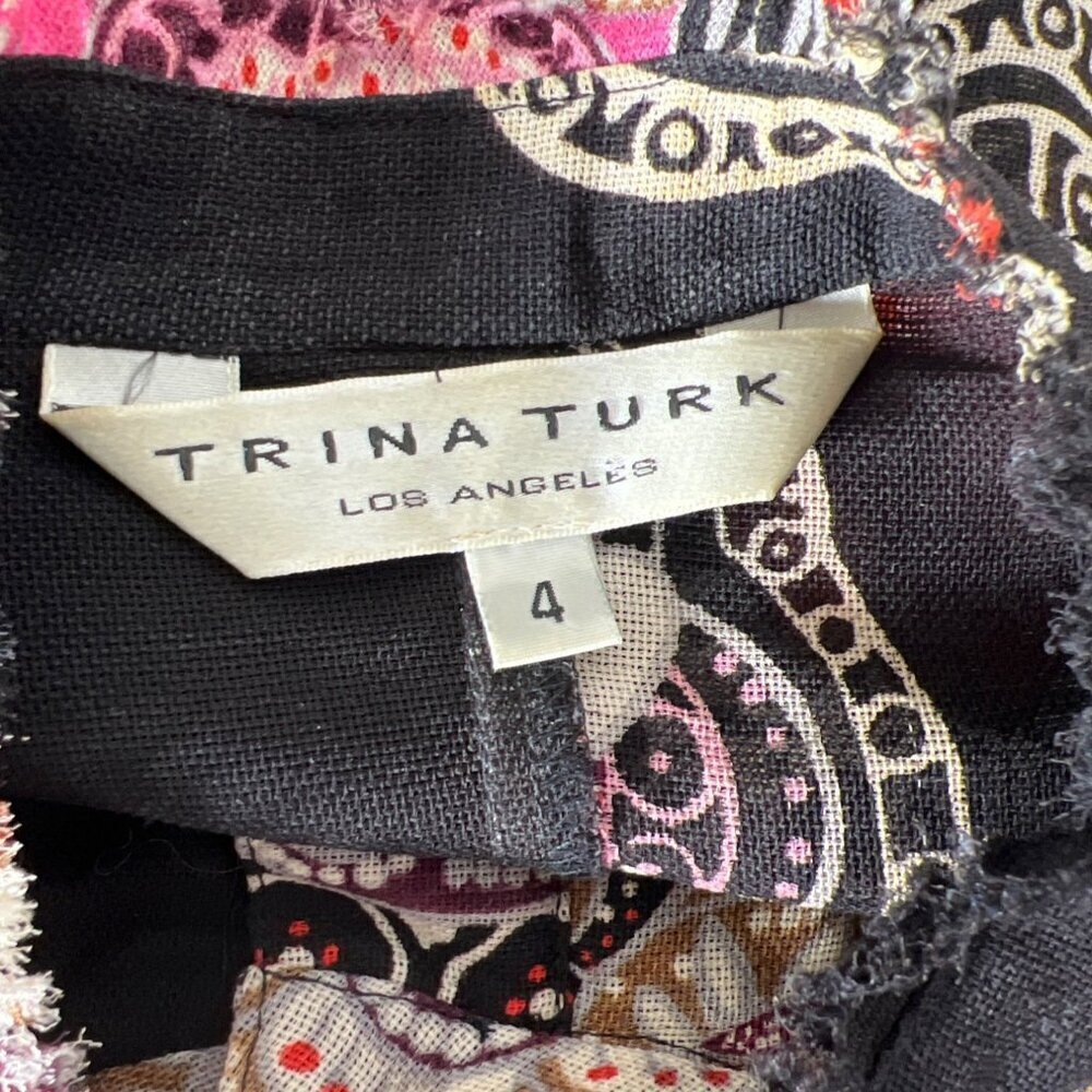 TRINA TURK Silk Blend Floral Button Up Blouse Long Sleeve in Black Sz 4 EUC - Picture 4 of 5